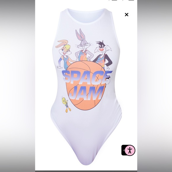 NWT Pretty Little Thing Space Jam Printed Racer Bodysuit - Picture 3 of 10